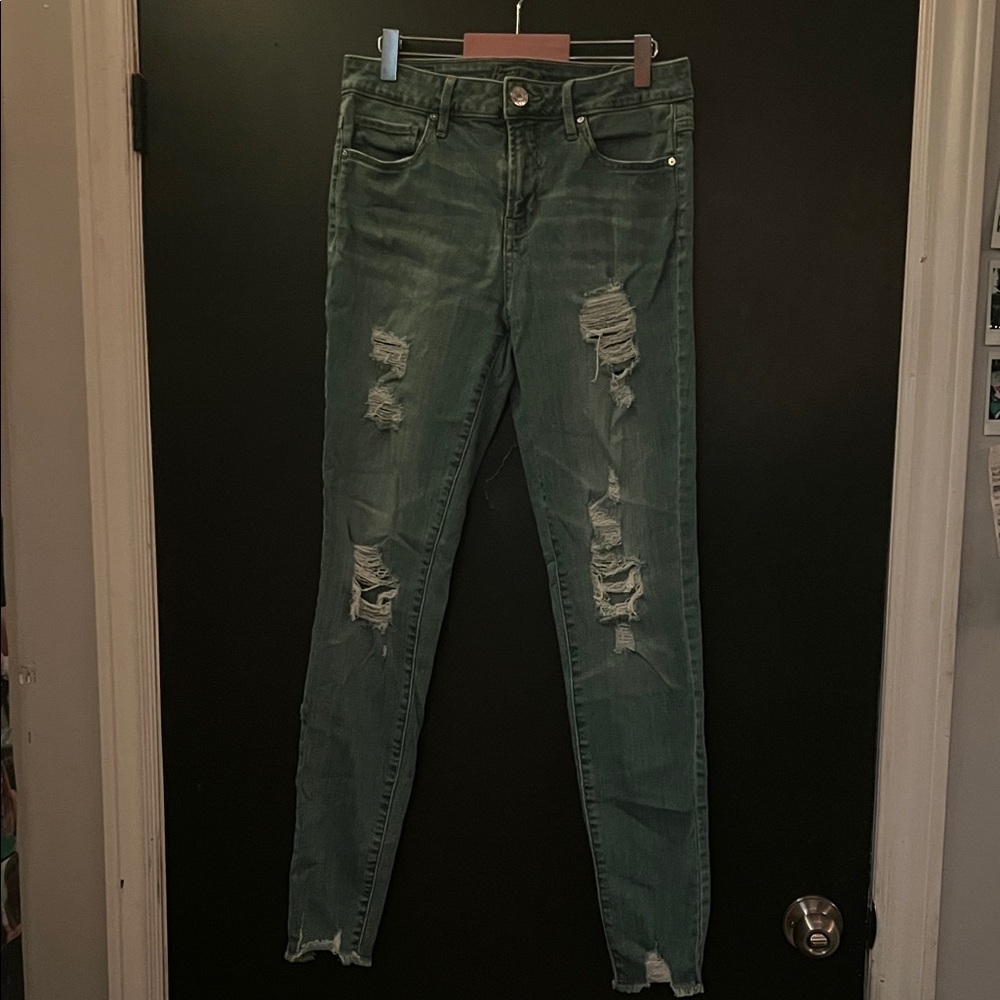 Emerald Distressed Skinny Jeans